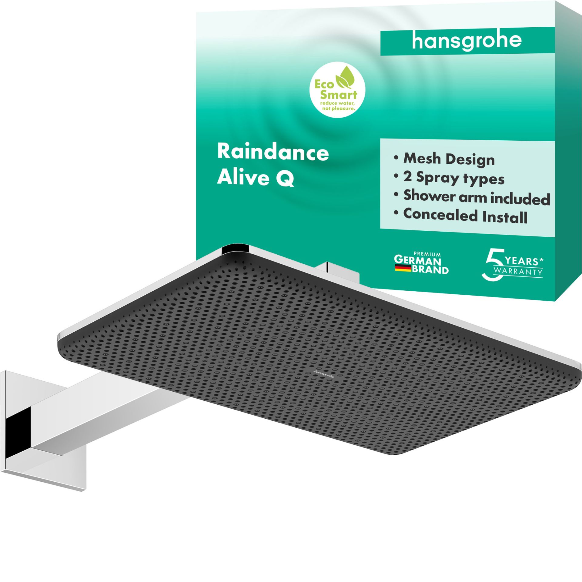 Верхній душ Raindance Alive Q 210/340 2jet EcoSmart з тримачем, 24551000 хром - зображення